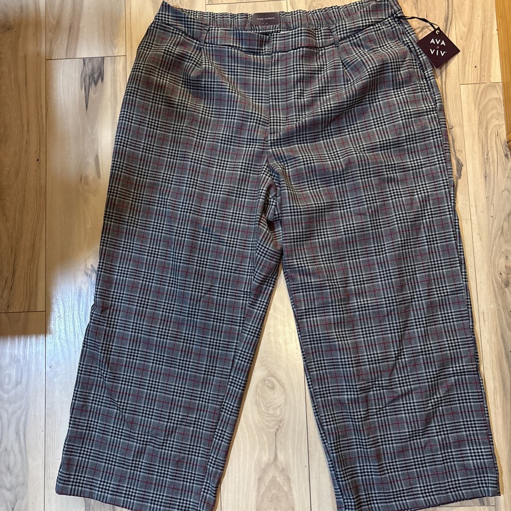 AVA & VIV‎ Women Plaid Wide Leg  Pants Size 26 Elastic Waist New